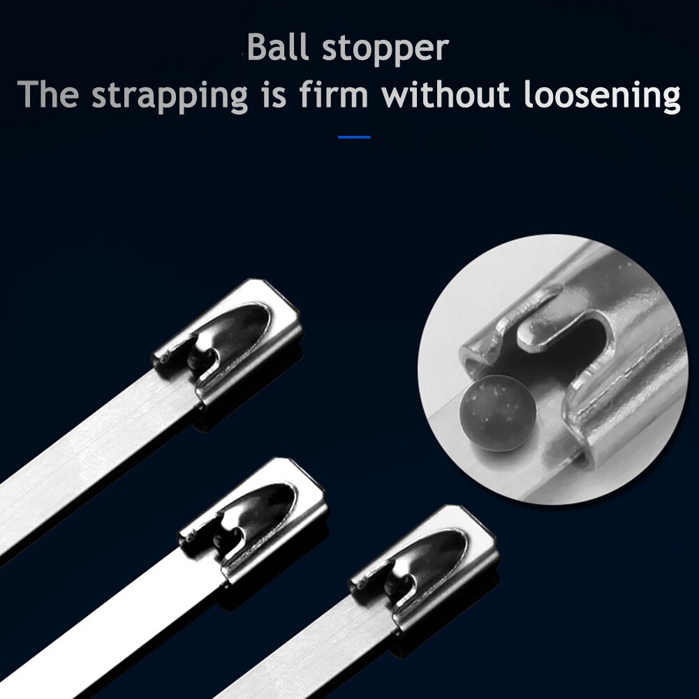 100 stuks 4.6 x 100/250mm roestvrijstalen kabelbinders met metalen ritssluiting en uitlaatwikkeling, gecoat en multifunctioneel vergrendelbaar