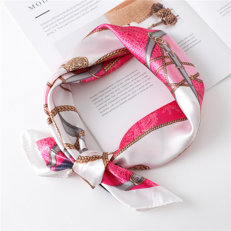 Dam sidenväska scarf kvinnligt tryck fyrkantiga halsdukar sjal och omslag kvinnor bandana halsduk tryck tillbehör: Fl7-3- rosa rött