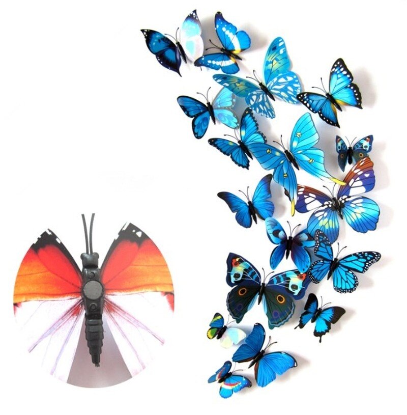12 Stks/set Kleurrijke 3D Vlinders Muursticker Mooie Vlinder Sticker Met Magneet Voor Kid Kamer Muurstickers Home Decoratie: 02-Blue