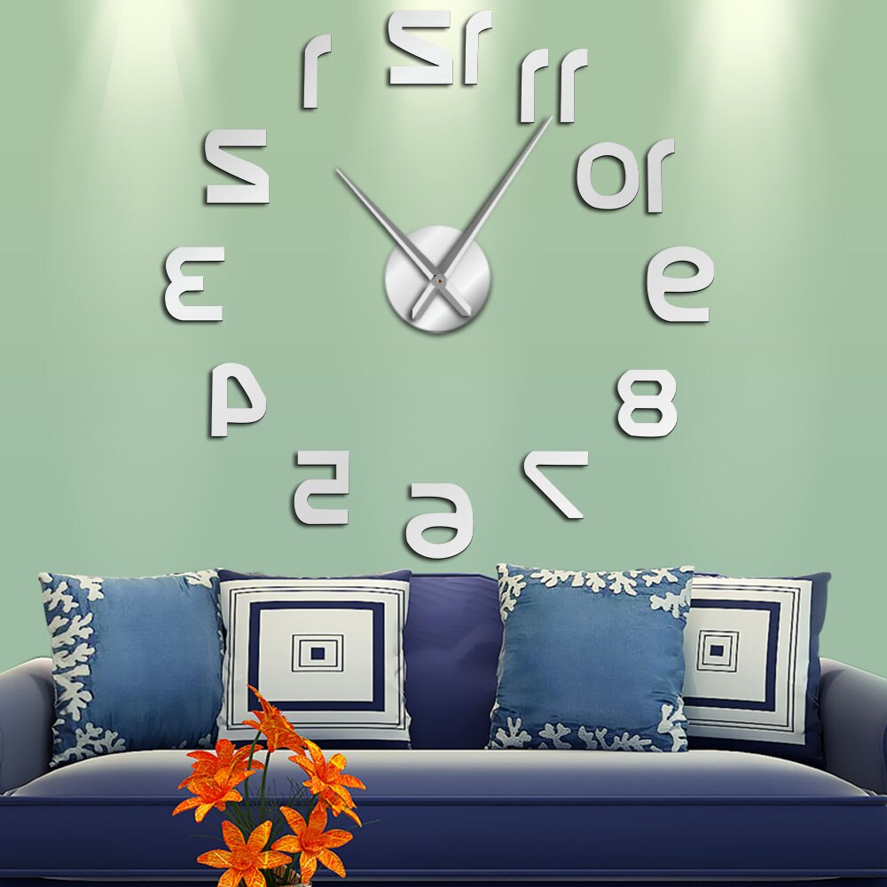 Horloge murale rétro à grand nombre, horloges géantes modernes, effet miroir 3D, autocollant mural énorme pour bricolage