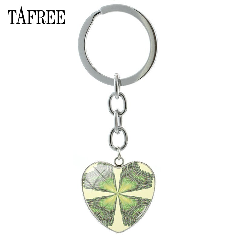 TAFREE Lucky Clover Hart Vorm Sleutelhanger Vlinder Sleutelhanger klavertje Vier Populaire Cabochon Sieraden Voor QF368: QF358