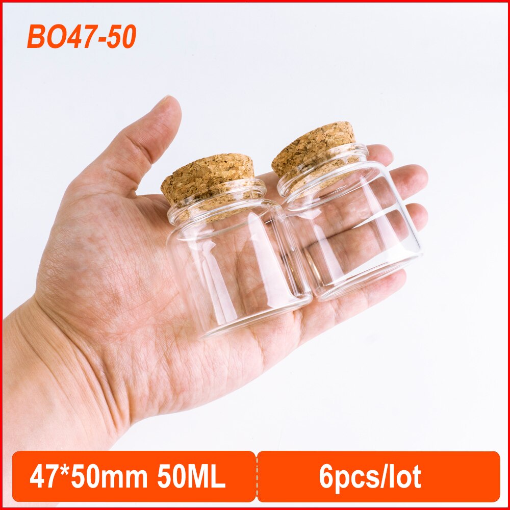 60ml 47*60mm Glass Bottles With Cork Storage Spice Jar Bottle Containers Clear Food Botlles Eco-Friendly DIY Craft Botlles 6pcs: 47 50mm 50ml 6pcs