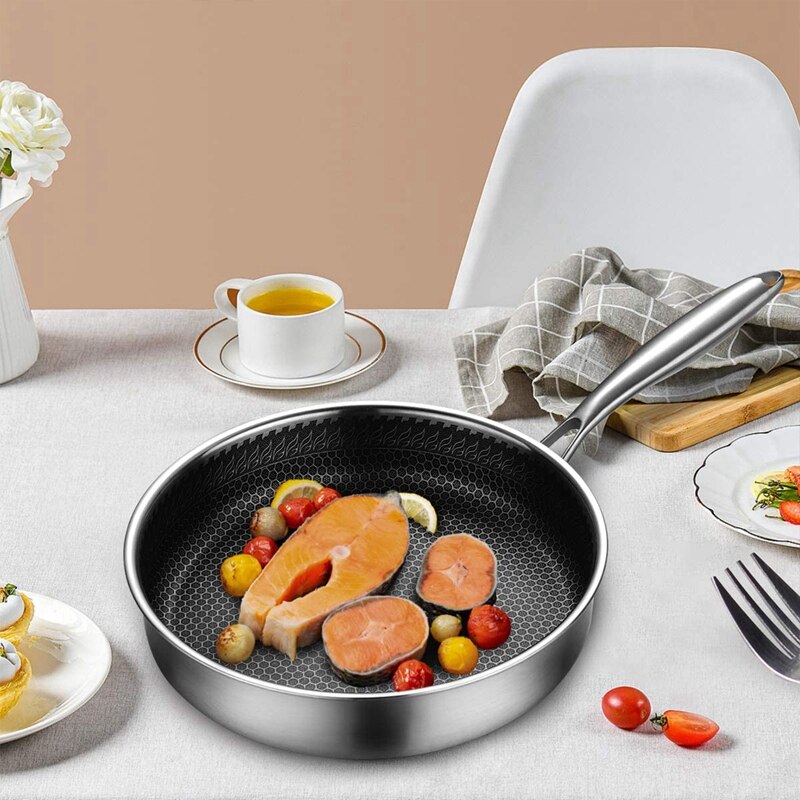 Non-Stick Fry Pan,Stainless Steel Skillet,Compatible for Multipurpose Cooking Pan Use for Home Kitchen 28CM Cookware Pots