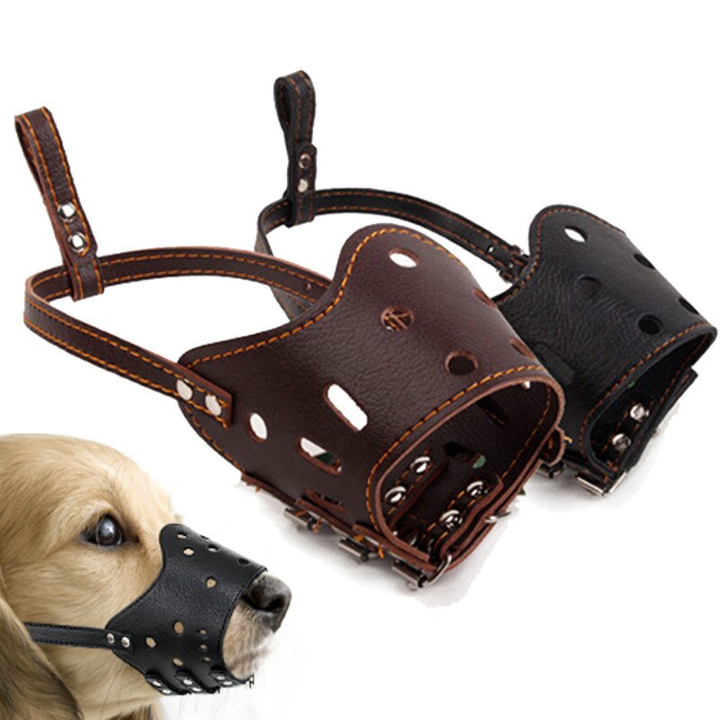 Muselière en cuir PU pour chien, ajustable, masque respirant pour petits et grands chiens, Anti-aboiement/morsure, sécurité à mâcher, muselière d&#39;entraînement pour animaux de compagnie