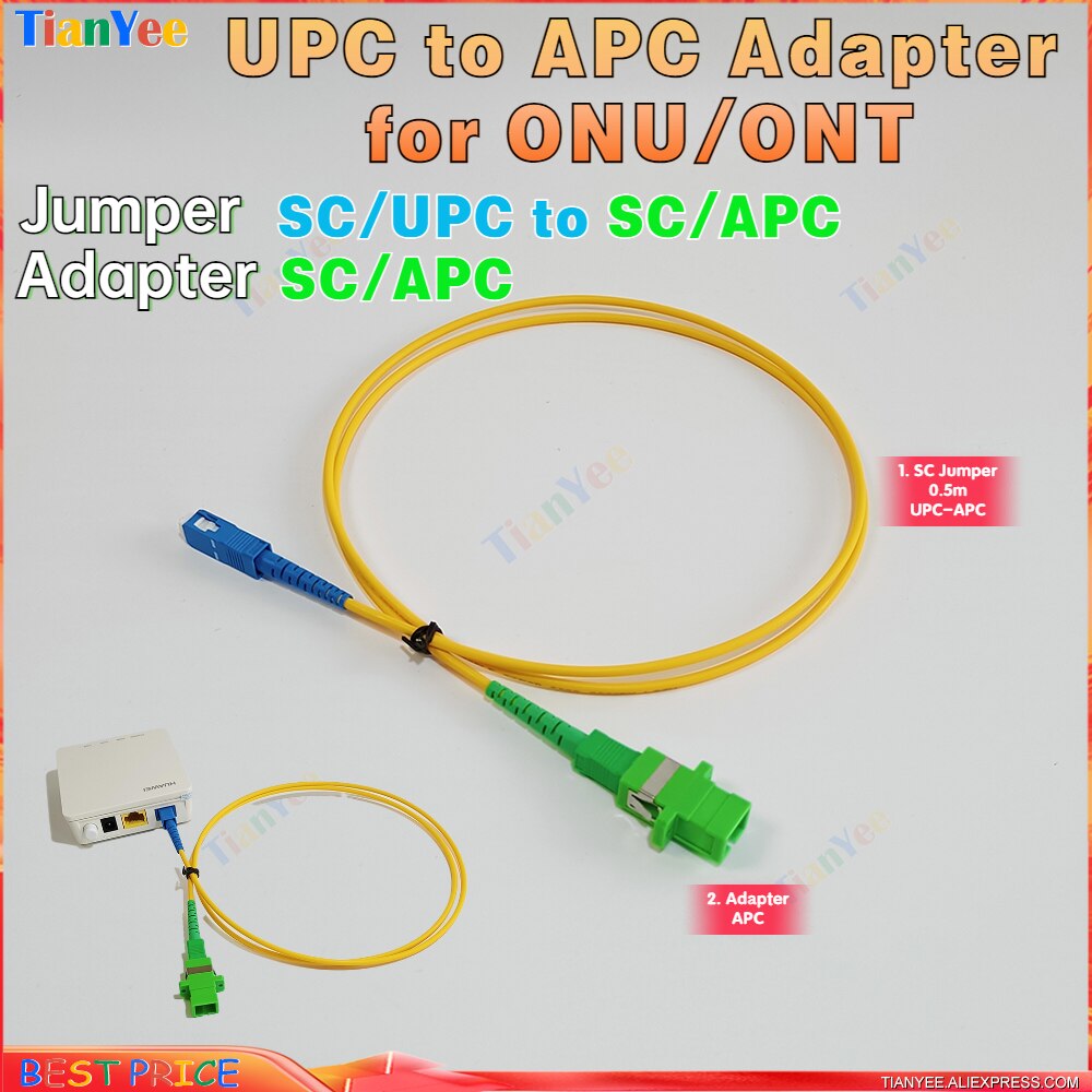 10pcs SC UPC to APC adapter cable for ONU ONT NU connection Universal SC/UPC-SC/APC 0.5m Jumper with APC Adapter Suit