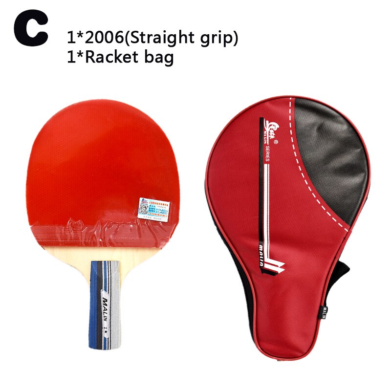 Malin Pure Wooden Table Tennis Racket Horizontal Grip and Straight Grip Novice Training Racket with Racket Bag: C