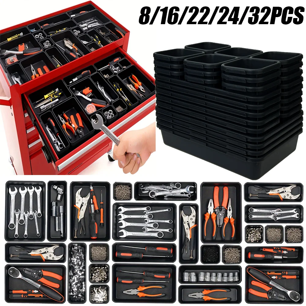 8/22/32pcs Tool Organizer Box Tray Dividers Set Workbench Cabinet Bins Tool Chest Drawer Organization Garage Hardware Tool Tray