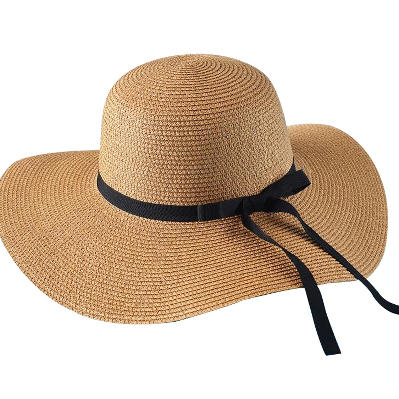 Zomerse eenvoudige opvouwbare brede rand slappe strohoed voor meisjes, zonnehoed, strandhoed voor dames, uv-beschermende reispet voor dames