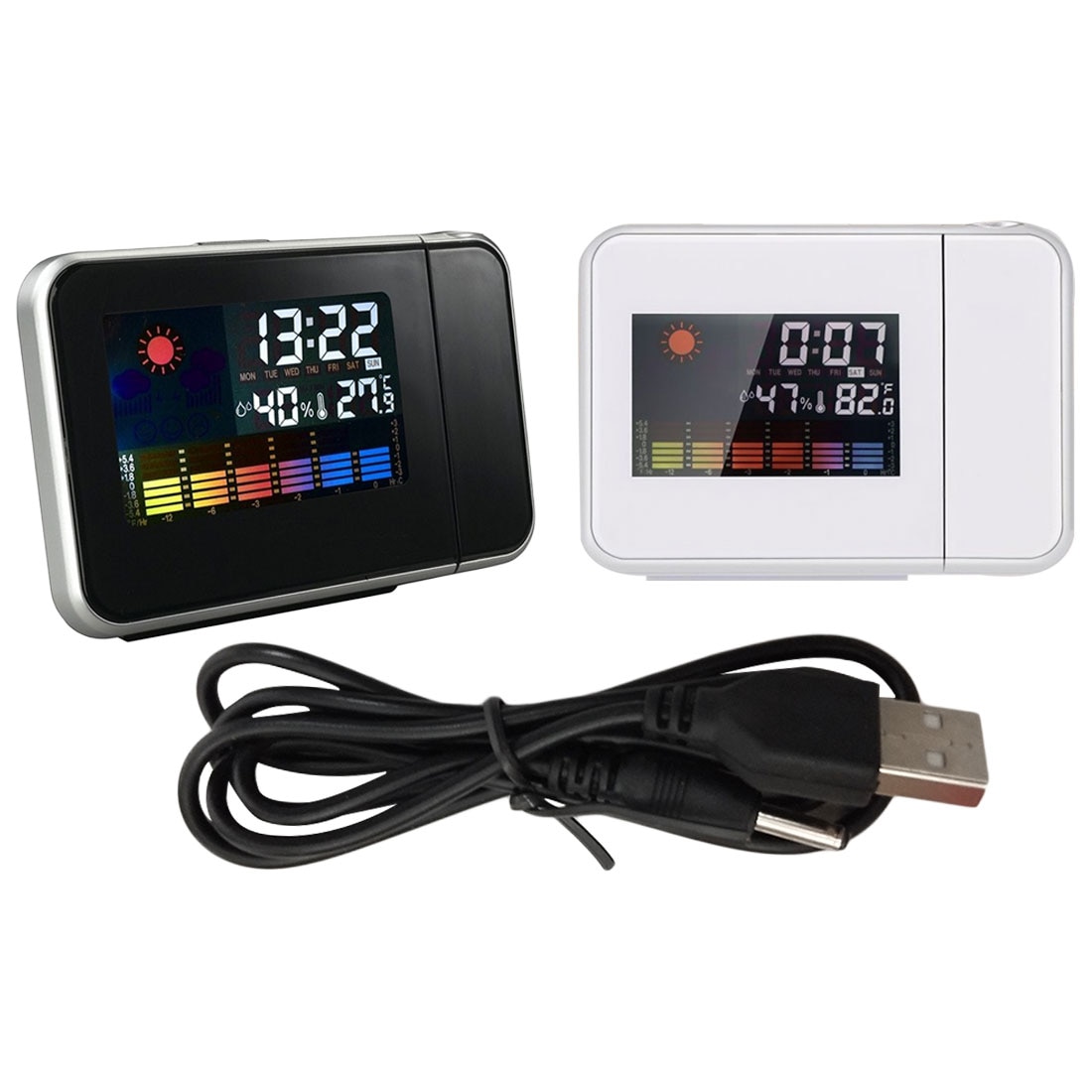 Desktop Clock Digital Alarm Clock with Projector Color Screen Time Projection Clock Multi-function Weather Calendar Time Watch