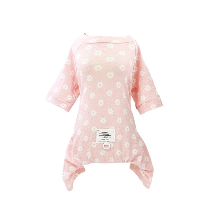 Summer Pet Dog Cotton Pajamas Overalls Daisy Print Pet Clothes Outfit For Small Dogs Soft Leisure Clothes Jumpsuit For Puppy: Pink / S