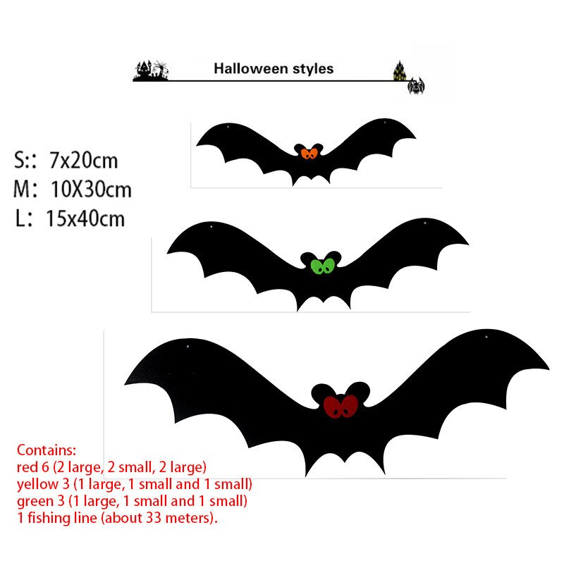 12Pc/set Halloween Decoration 3D Black PVC Bat Halloween Party DIY Decor Wall Sticker Bar Room Halloween Party Scary Decos Props