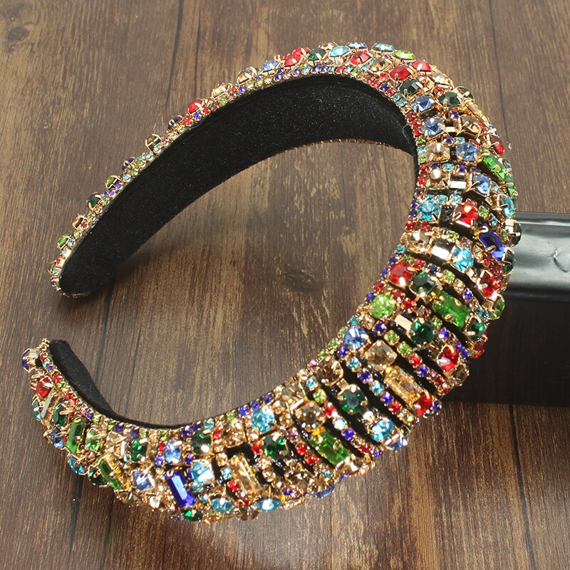 Diadema de lujo palaciego estilo europeo para mujer, bandana con diamantes de imitación brillantes, cristal barroco, esponja gruesa, para: hairband
