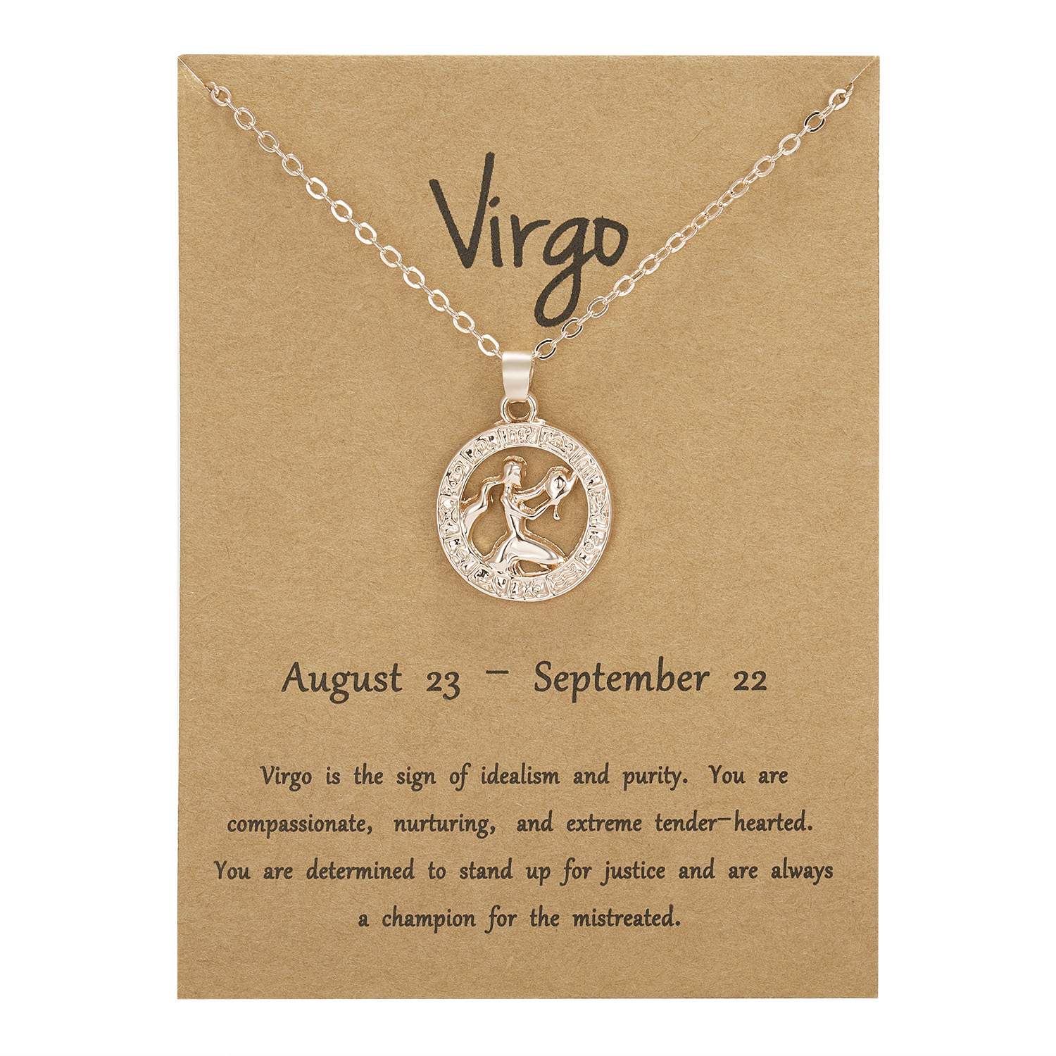 Trendige halsketten mit anhängern 12 sternzeichen-motiven in roségold für damen und herren – löwe-motiv, ideal als grußkarte, geburtstagsgeschenk oder familienschmuck.: Jungfrau