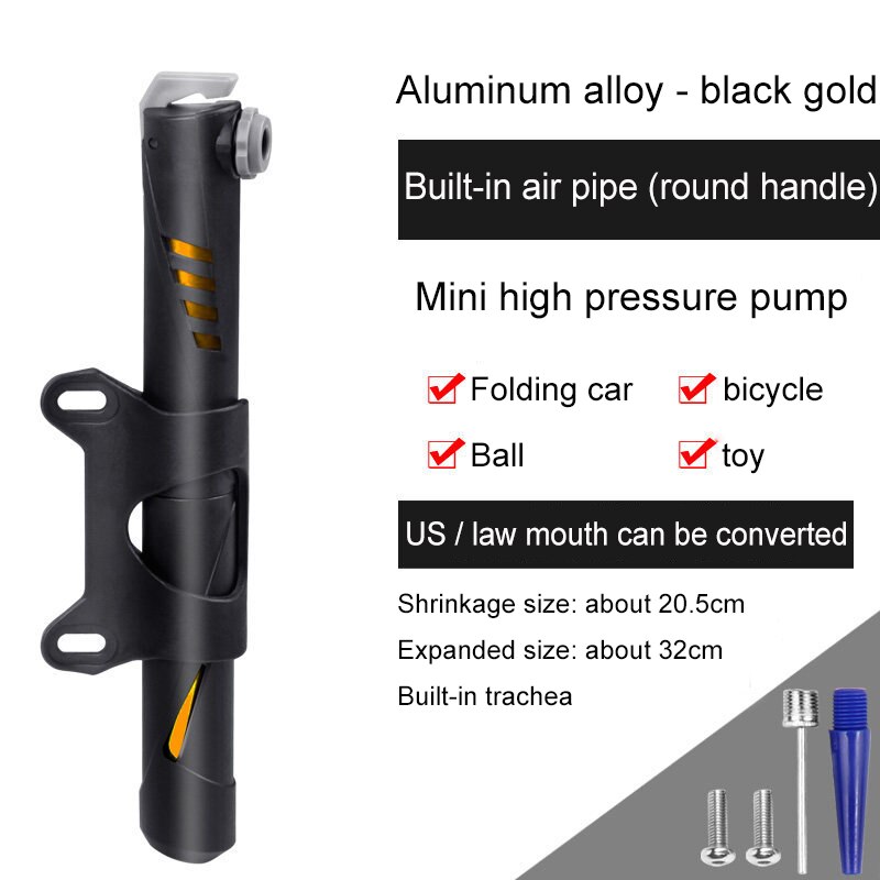Cykel luftpumpe mini bærbar cykel hånd dæk inflator luft kompressor højtryk kugle dobbelt vej cykel mount cykel pumpe: Aluminium gul