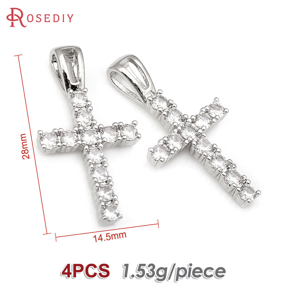 4 stk. messing zirkon kors halskæder charms vedhæng tilbehør smykkefremstillingsmaterialer rosediy officiel hjemmeside: Blå hvid zinkbelagt