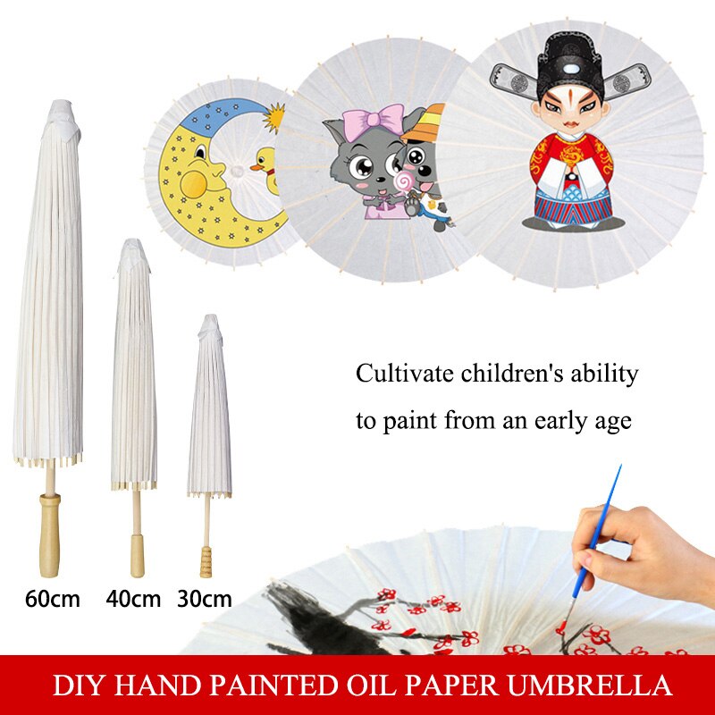 Paraguas de papel de aceite pintado a mano para niños, paraguas de estilo chino en blanco, accesorios de decoración de arte, pintado a mano