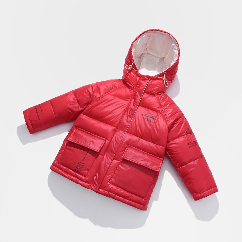 Children's Short Down Jacket Boys and Girls Hooded Thickened Bread Coat Kids Clothing Outwear 90% Down Feather Winter Parka: red / 8