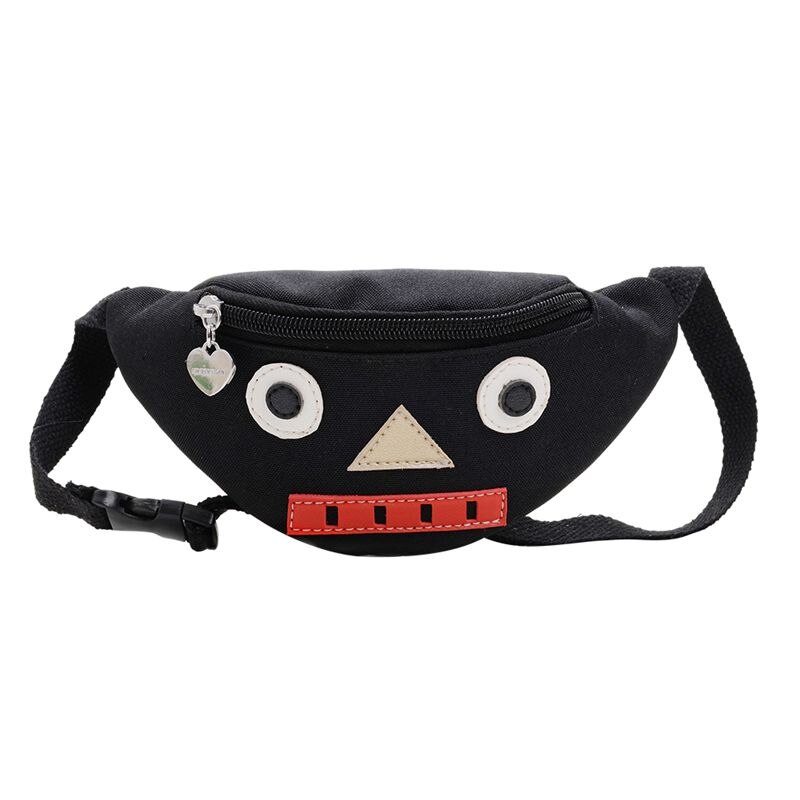 Enfants couleur unie bande dessinée mignon impression sacs à bandoulière pour enfants garçons filles décontracté taille Fanny ceinture paquets toile Zipper poitrine sacs: black