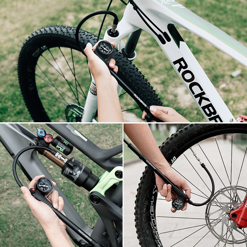 Rockbros Cycling Bicycle Air Pump High-pressure 300psi Fork Pump Gauge Fork Rear Suspension Shock Absorber MTB Road Bike Pump