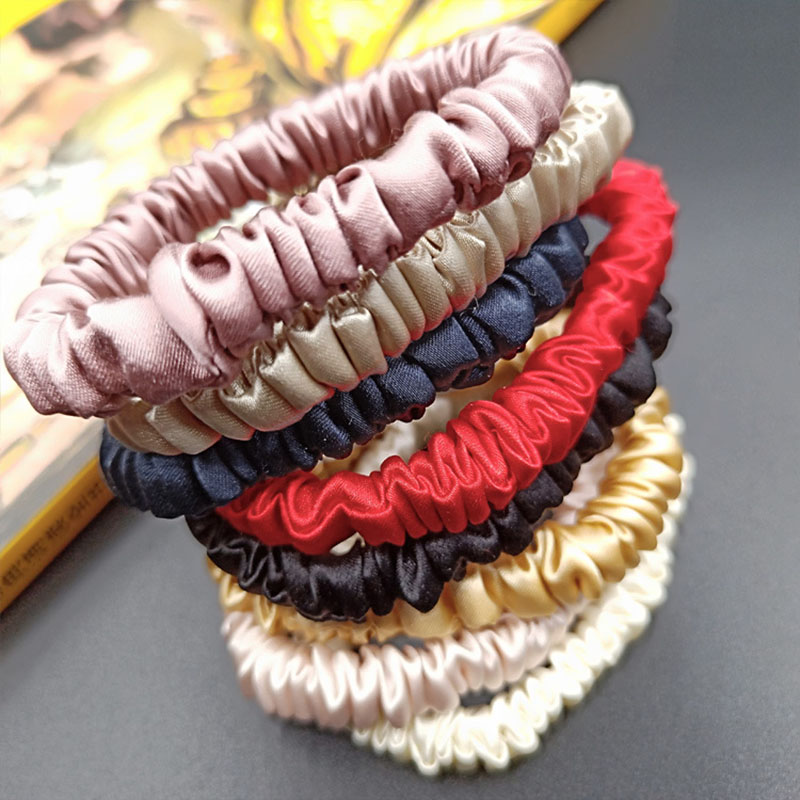 Silk Women's Hair Scrunchie Hairband 1cm wide Elastic Band Ponytail Holder Hair Accessories