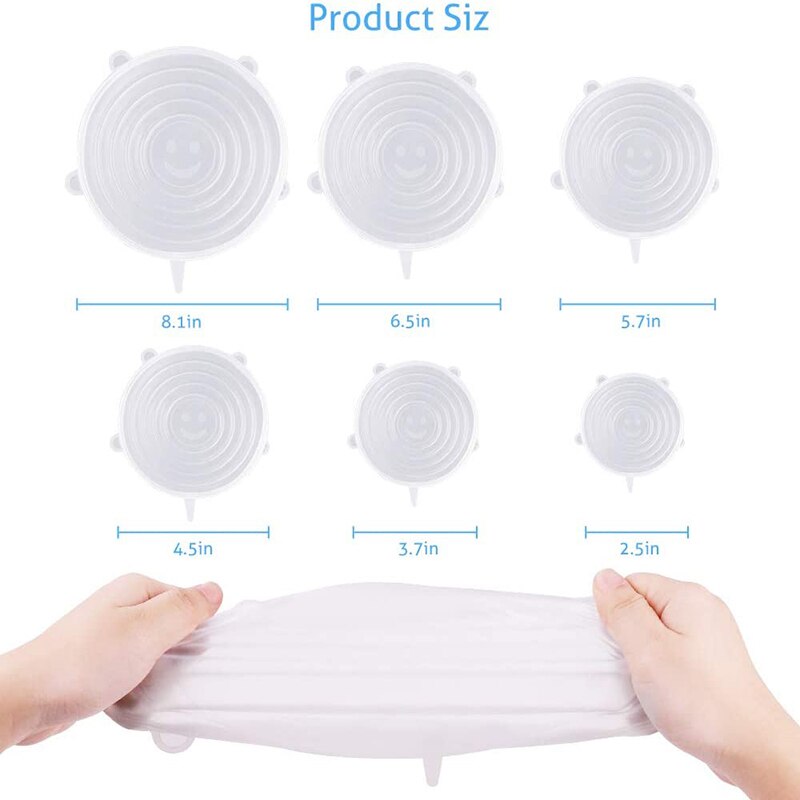Tapas elásticas de silicona de cobertura completa, cubiertas herméticas para envolver alimentos, utensilios de cocina elásticos con sello fresco, 6 uds.