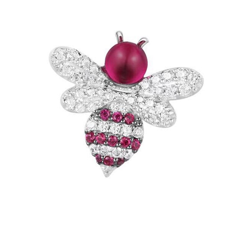 Sweet Rose Candy Color AAA Zircon 925 Sterling Silver Bee Brooch Cute AP DECEMBER Inset Brooch Pin Women Wedding Jewelry