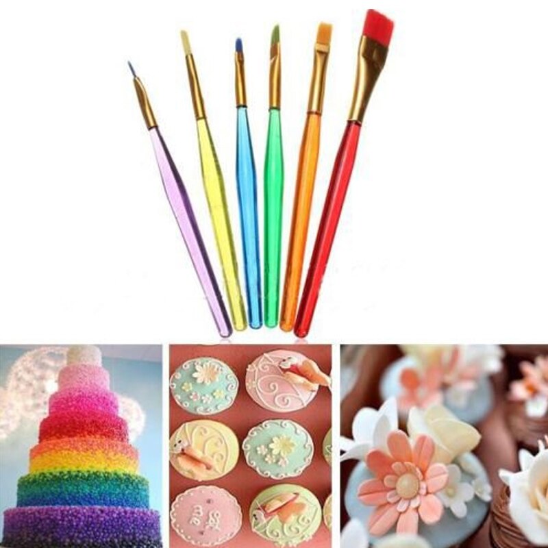 6 Stks/set Multi-color Candy Cake Icing Decor Penselen Set Bakvormen Kit Tools L99