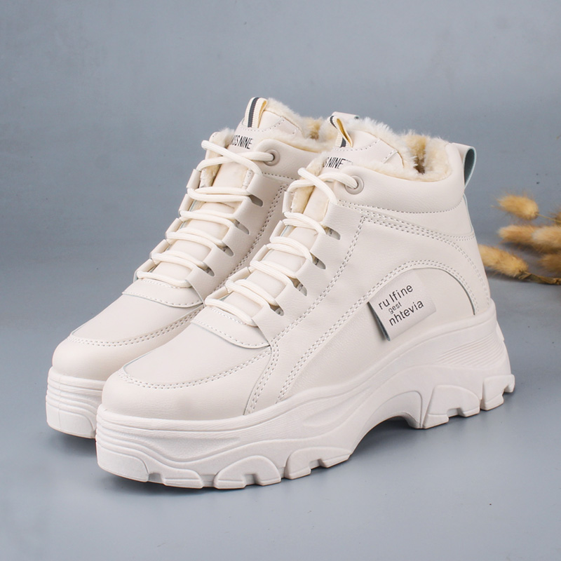 Baskets d'hiver avec fourrure en peluche pour femmes, chaussures chaudes avec laçage: beige / 39