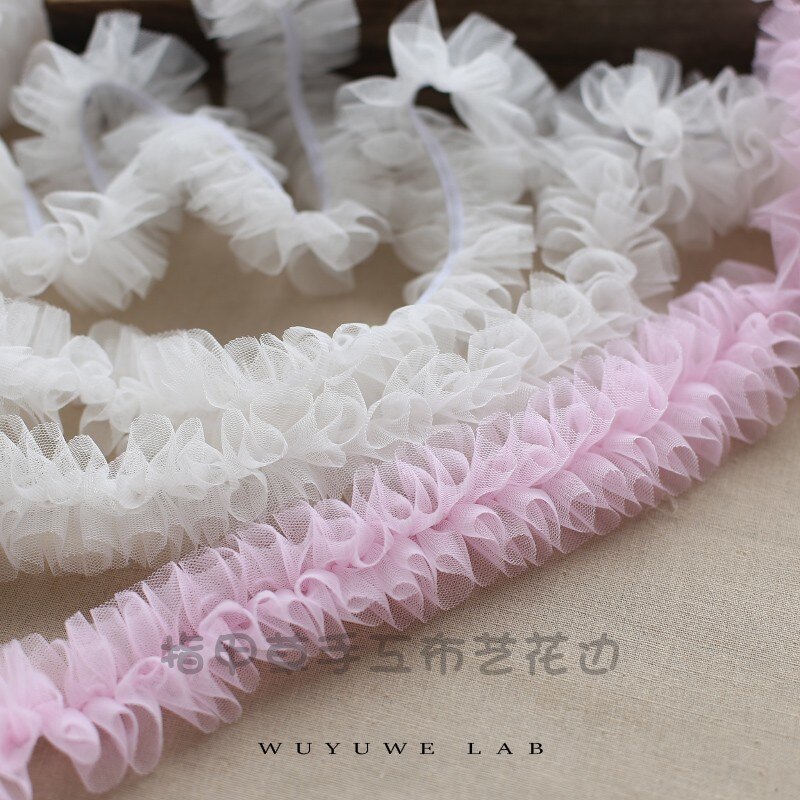 1M 5Cm Breed Wit Roze Elastische Stretch Kant Lint Versieringen Plisse Vouw Mesh Tulle Naaien Diy Ambachten Baby jurk Kledingstuk Ruche