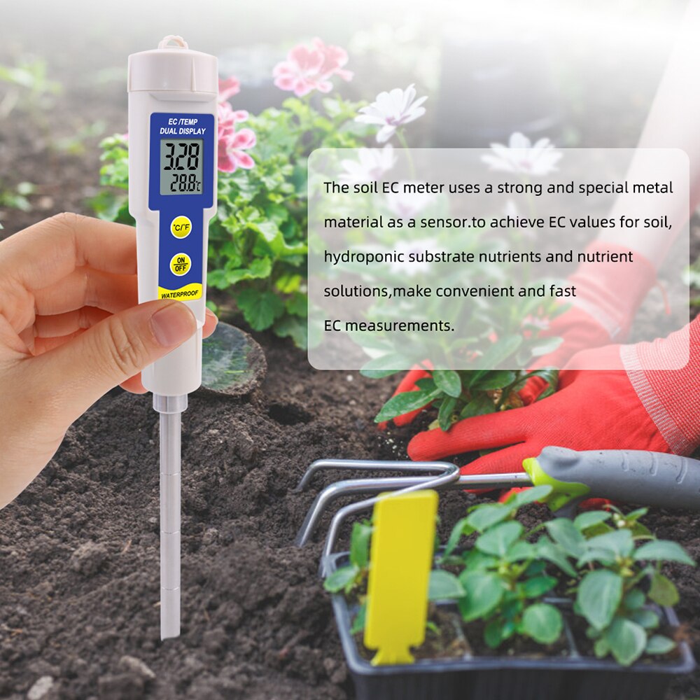2-in-1 Digital Soil Tester with EC Meter Soil Thermometer Waterproof Water Tester for Garden Lawn Farm Drinking Water