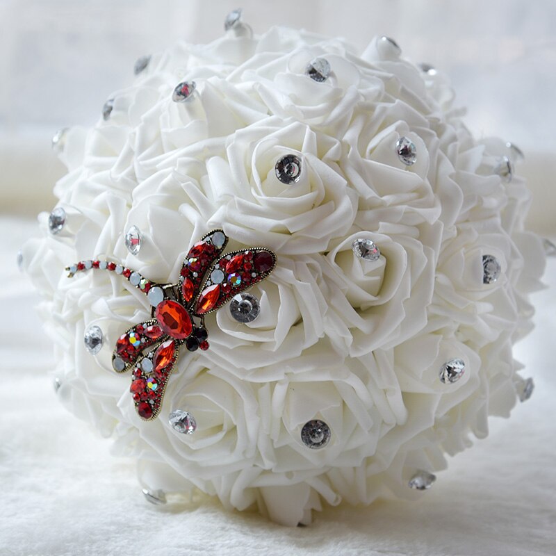 Kyunovia Simplish ślub bukiet ślubny druhny PE pianki róże kwiaty dżetów ważka broszki bukiet ślubny FE33