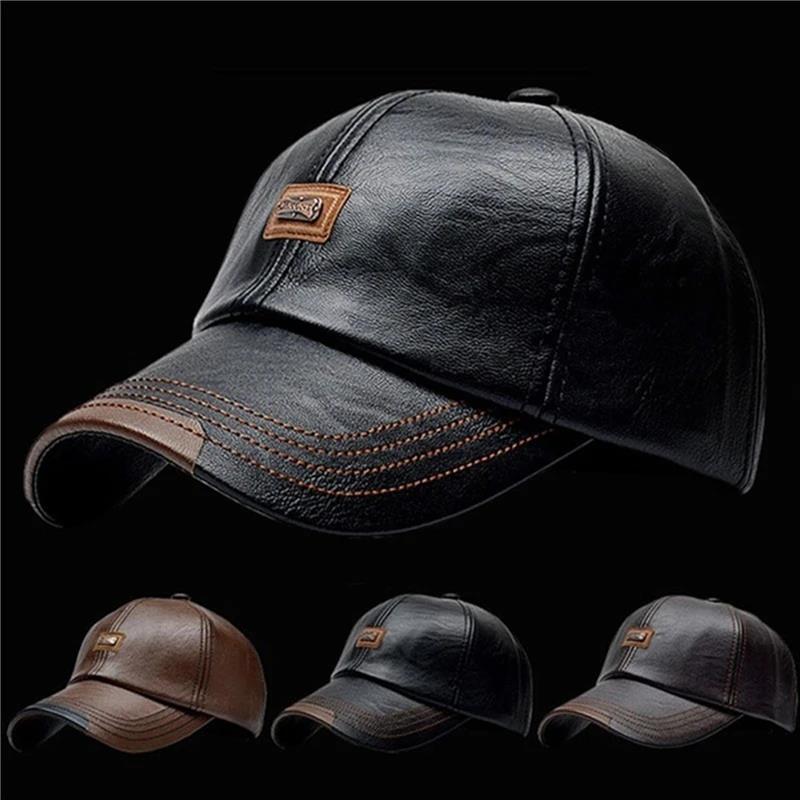 Gorra de béisbol informal a la para hombre, gorro fino de terciopelo, gorra de béisbol de cuero para otoño e invierno, nueva 2024