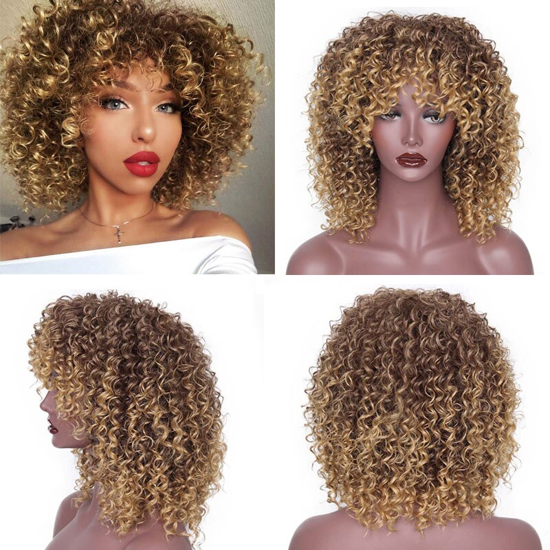 Krachtige Synthetische Pruiken Korte Afro Kinky Krullend Ombre Roze Haar Voor Zwarte Vrouwen 10Inches Pruiken Natuurlijke Paars Hittebestendige haar