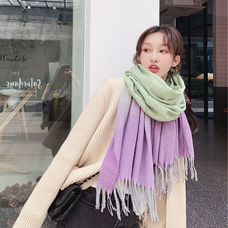 Winter Cashmere Scarf Women Thick Warm Shawls Wraps Lady Tie Dye Scarves Tassels Pashmina Blanket