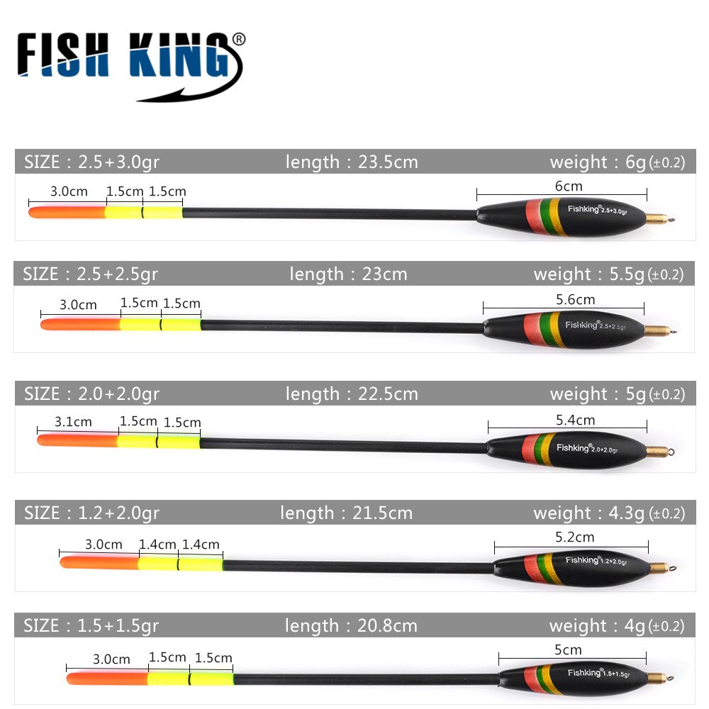 FISH KING-flotador de pesca Bobber de abeto, 5 estilos, tamaño mixto 20cm-26,5 cm, boya de roca oceánica de cobre, aparejos de pesca de carpa: 6112-5pcs