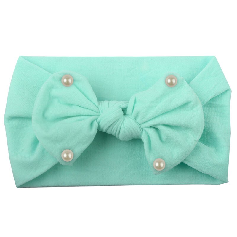 Cute Imitation Pearls Bows Baby Headband Elastic Hairband For Newborn Soild Color Baby Girl Headbands Turban Hair Accessories: green