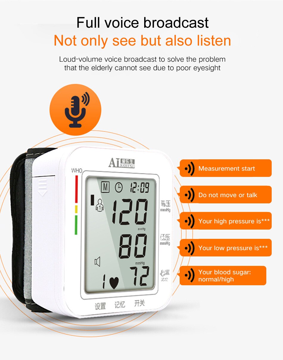 Bloeddrukmeter Pols Hartslagmeter Draagbare Digitale Automatische Lcd Display Sphygmomanomanometer Tensionmetros De Brazo