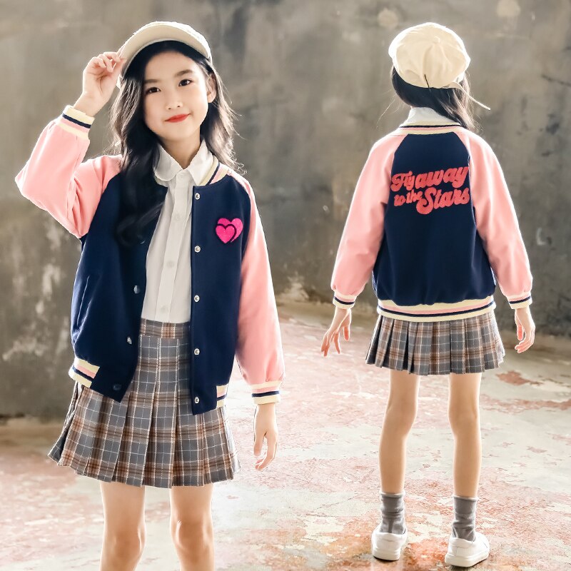 spring and autumn thin jacket love pattern jacket little girl jacket Baseball Jacket casual jacket girl versatile j