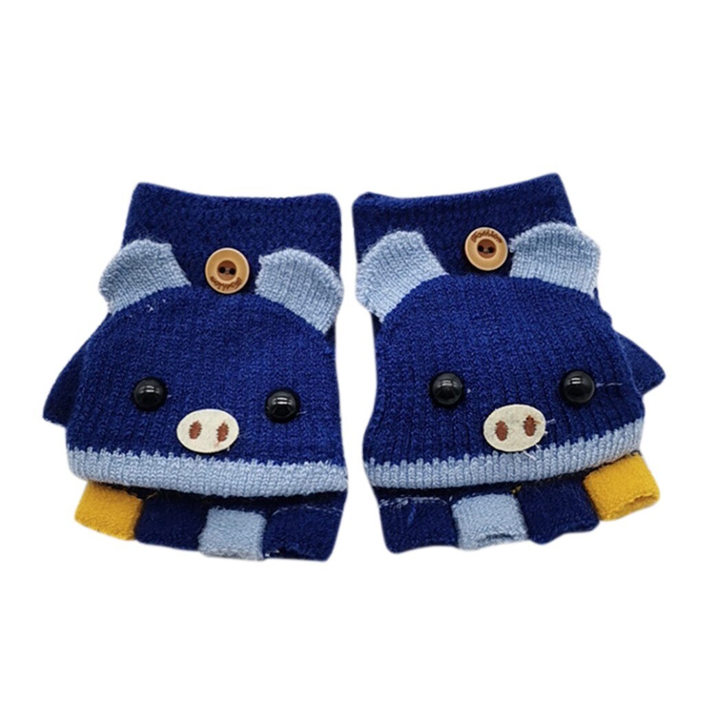 Sale1 paire de gants d'hiver pour enfants | Gants pour enfants femmes, garde au , doux, tricotés, rabattable, sans doigts: Royal Blue