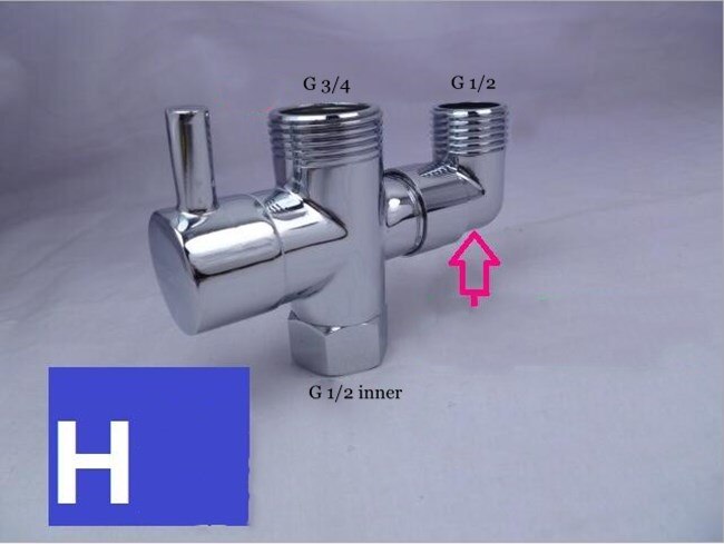 Three-way Water Diverter T-shaped Adapter Shower Diverters Connector Toilet Bidet Water Separator Faucet Splitter Valve: H