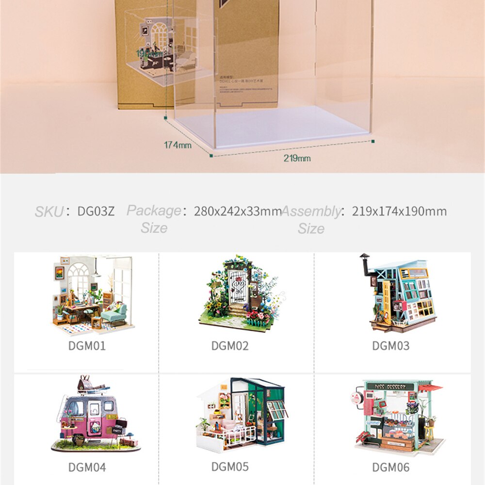 Robotime Transparent Dust Cover Display Box For Doll House 3mm Thickness Acrylic board For Show Room Dust Prevention Proof DG01Z: DG03Z