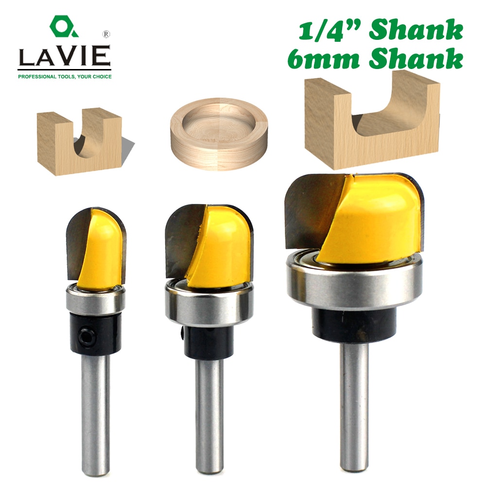 3Pc 6Mm 1/4 Shank1/2 "3/4" 1-1/8 "Diameter Kom &amp; Tray Template router Bit Hout Snijgereedschap Houtbewerking Router Bits