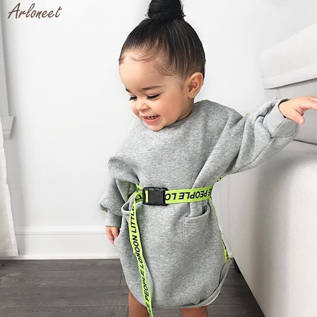 Peuter Kids Baby Meisjes Lange Mouw Brief Pocket Riem Prinses Jurk Kleding Jas Kleding Jas Mode Nylon