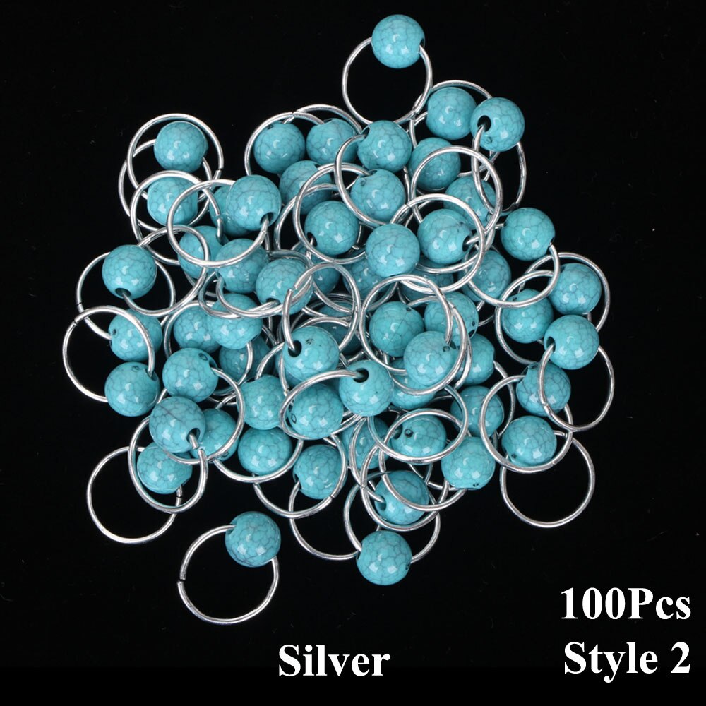100 unids/lote de anillos para el cabello chapados en oro y plata para trenzas, cuentas ajustables para el cabello, trenza de Metal, accesorios de joyería para el cabello para trenzas: style2 silver