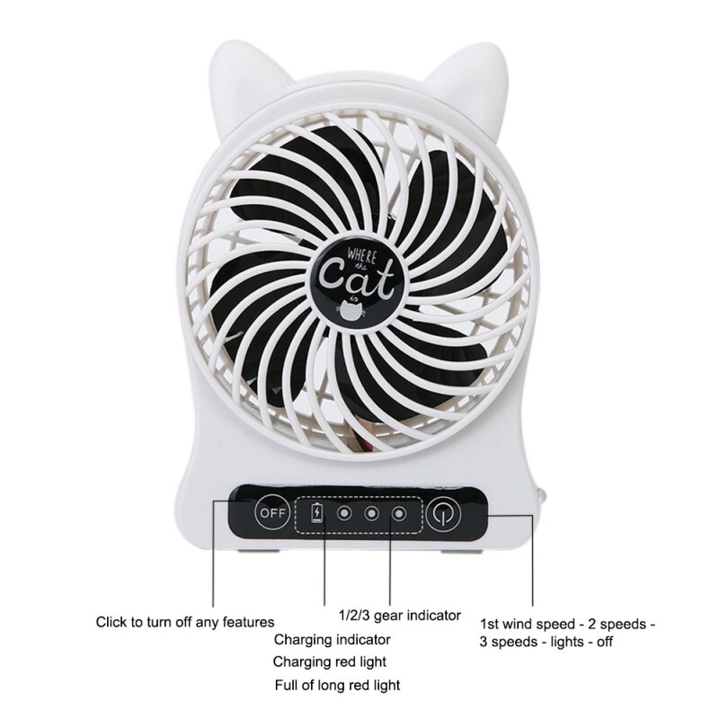 Miniventilador USB portátil con forma de gato para el hogar y la Oficina, ventilador de escritorio con carga Micro USB recargable, refrigeración por aire, para viajes y hogar