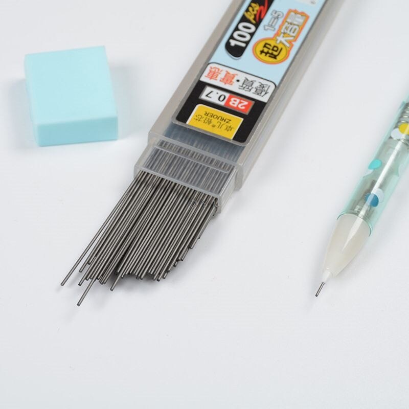 Mines 2B pour critérium en graphite de plomb, recharge pour crayon mécanique 0.5 et 0.7 mm, étui en plastique avec remplacement automatiques, boîte de 100 Pièces,