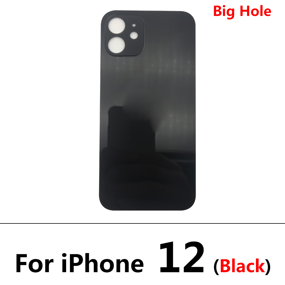 Big Hole Back Glass Rear Cover For Iphone 12 Pro Battery Door Housing Battery Back Cover Glass: For iphone 12 Black