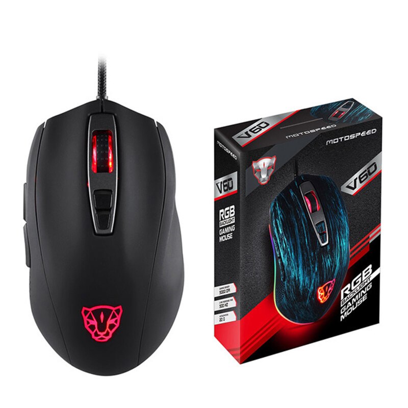 Motospeed  v60 rgb gaming muis voor gamers, programmeren, 5000 dpi usb computer, 7- knops optische muis met achtergrondverlichting, breathe led voor pc-laptop: Default Title