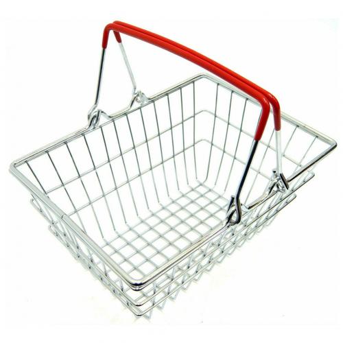 Kid Handcart Toy Miniature Metal Simulation Supermarket Shopping Basket Utility Carts Basket Pretend Role Play Toys For Children: Red