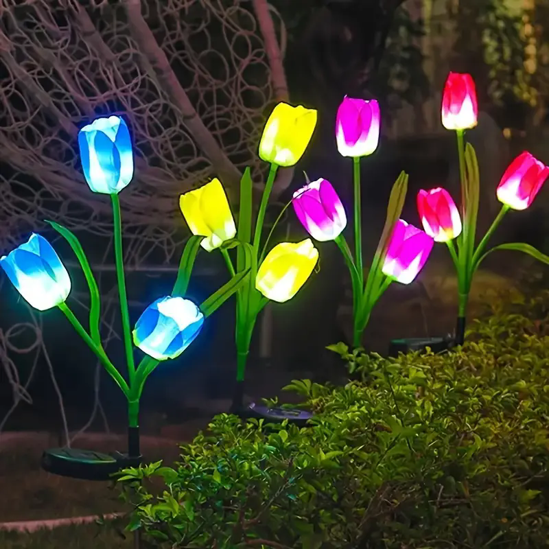 Lámpara decorativa de jardín con forma de flor de tulipán alimentada por energía Solar, iluminación de paisaje exterior única para camino de jardín, luces de estaca para césped N01